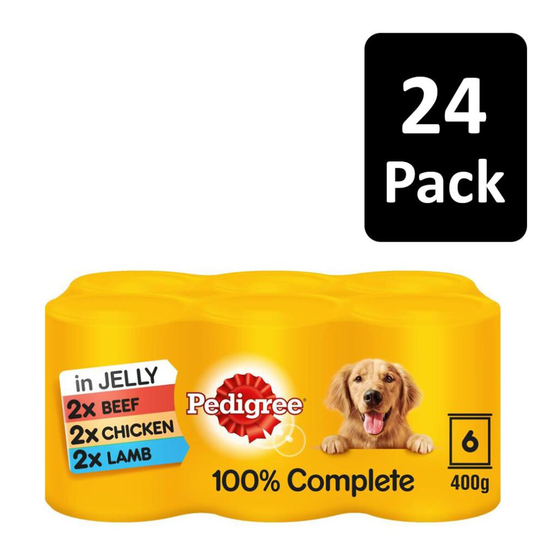 24 x 400g Pedigree Adult Wet Dog Food Tins Meaty Meals in Jelly
