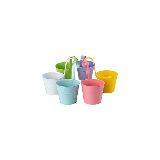MCDSAJ 6.3 Inch Large Vintage Hanging Flower Pots Metal Iron Bucket,Metal Flower Pots Plant Pots Home Decor - Detachable Hook(6 Pcs)