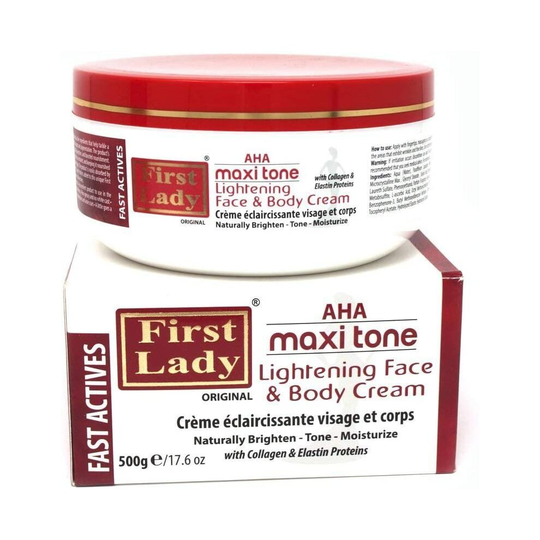 First Lady Premium AHA Maxi Tone Skin Lightening Face & Body Cream 500g - with Collagen & Elastin Proteins