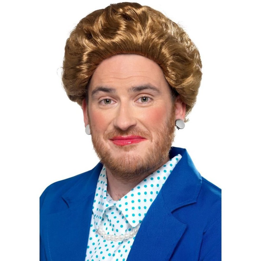 Iron Lady Margaret Thatcher Wig, Brown, Fancy Dress, One Size