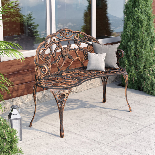 Garden Cast Iron Bench Recliner Chair with Carved Rose Pattern