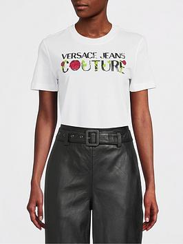 Versace Jeans Couture Rose Print Logo T-Shirt - White