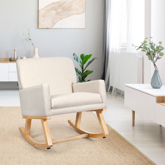 Fabric Upholstered Rocking Chair Relax Rocker w/ Padded Seat