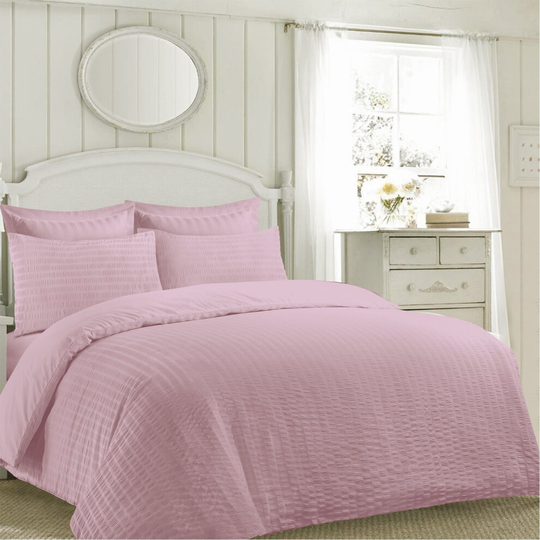 (Rose, Double) Nimsay Home Non-Iron Seersucker Duvet Cover and Pillowcase Set