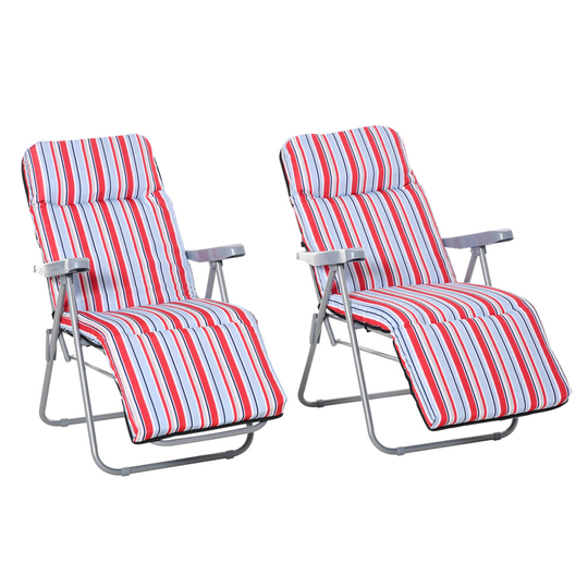 Outsunny Set of 2 Adjustable Sun Lounger Recliner Reclining Seat Red and White