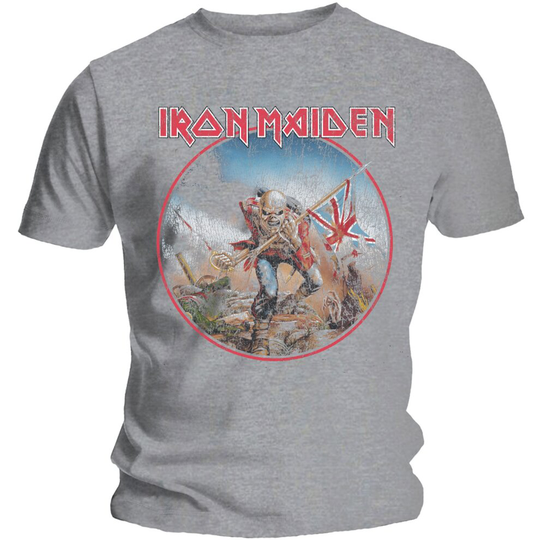 (Large) Iron Maiden 'Trooper Vintage Circle' (Grey) T-Shirt
