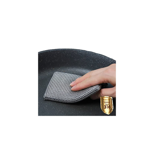 ERGONOW Cast Iron Cleaner Chainmail Scrubber -Fine Ring- 316 Stainless Steel Scrubbing Sponge Skillet Dish Scrubber - Built-in Silicone with We