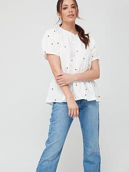 Coster Copenhagen Embroidered Detail Peplum Top - White