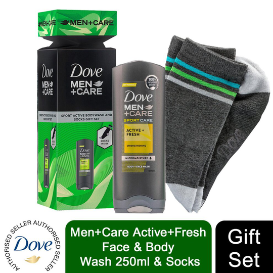 Dove Men+Care Active+Fresh Face & Body Wash 250 ml & Socks Gift Set