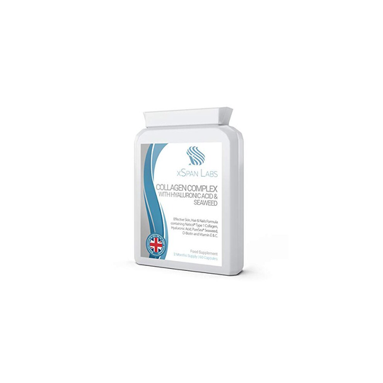Collagen Complex with Hyaluronic Acid & Seaweed - 60 Capsules - Skin, Hair & Nails Formula with Added D-Biotin, Vitamin E & C - Highly Bioavailable