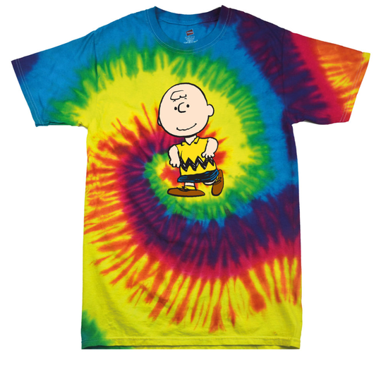 (Large, Rainbow) Peanuts Charlie Brown Men's Tie Dye T-Shirt