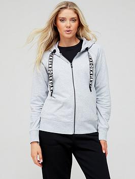 Dkny Sport Two Tone Logo Drawcord Zip Hoodie - Grey