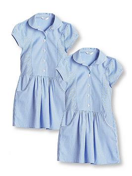 Everyday Girls 2 Pack Drop Waist Gingham Water-Repellent School Summer Dress - Blue