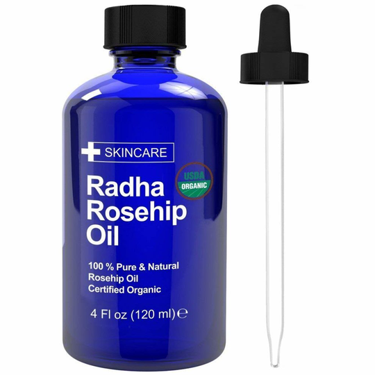 Radha Beauty Rosehip Oil 4 oz - 100% Pure Cold Pressed Certified Organic