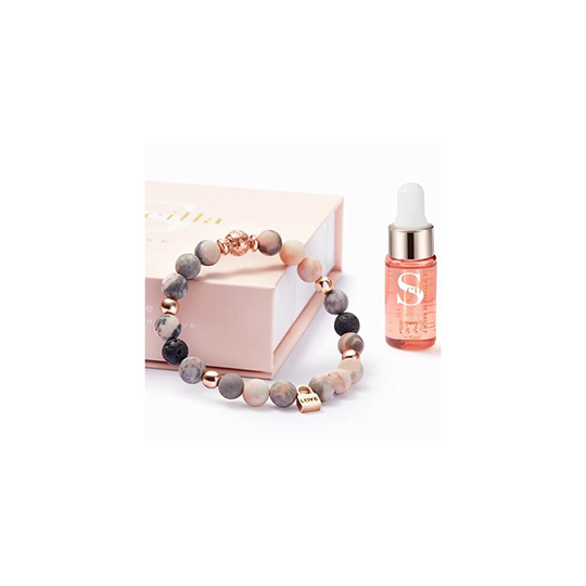 Anxiety Bracelet for Women- Crystal Bracelet Aromatherapy Diffuser with Charm and Essential Oil- Lava Rock Sleep Oil Diffusers for Anxiety Relief