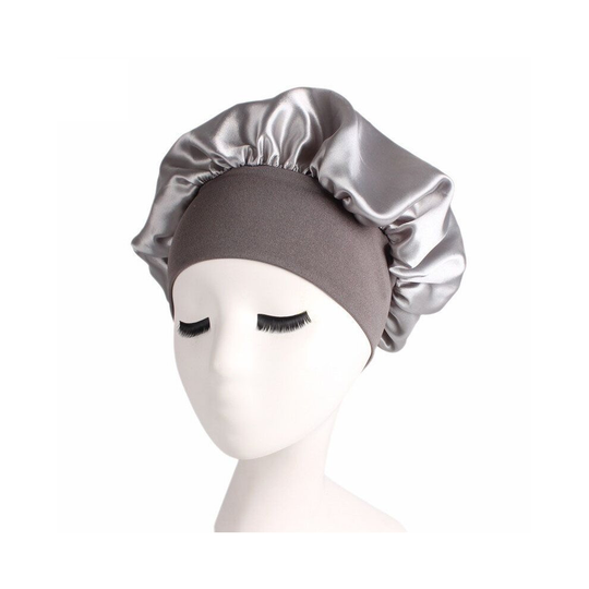 (Silver) Women Long Hair Care Satin Bonnet Sleep Hat Cap Night Silk feel Cap Head Wrap