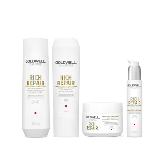Goldwell Dualsenses Rich Repair Shampoo 250ml, Conditioner 200ml, 60sec Treatment 200ml, 6 Effects Serum 100ml