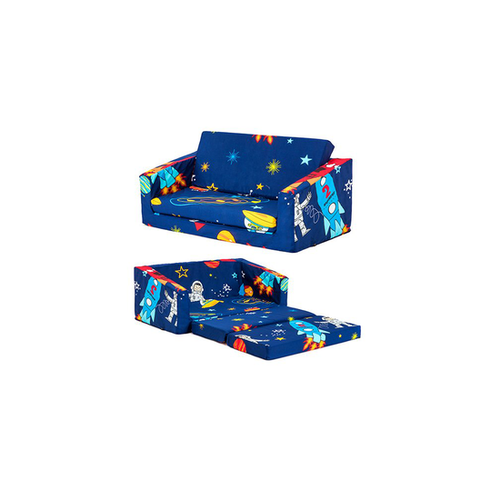 (Space Boy) Children's Fold Out Foam Sofa Bed | Hand Drawn Print Lounger Seat | Soft Comfortable Relaxing Kid's Furniture