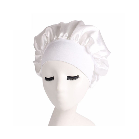 (White) Women Long Hair Care Satin Bonnet Sleep Hat Cap Night Silk feel Cap Head Wrap