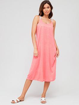 Everyday Burnout Jacquard Strap Scoop Neck Midi Beach Dress - Pink, Pink, Size 10, Women