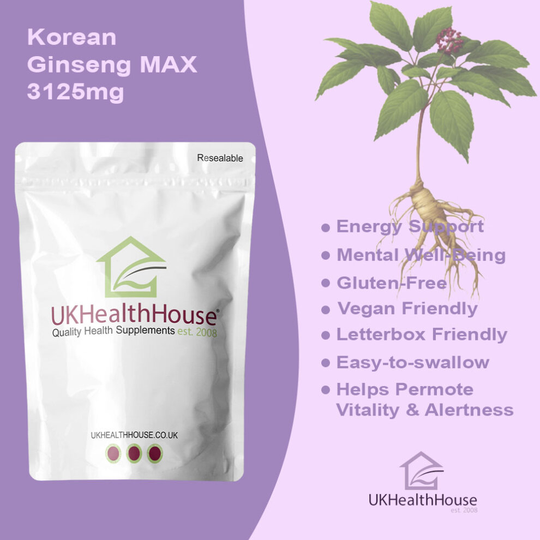 (Korean Ginseng MAX 3125mg - 180 Tablets - Extra Potency Ginsenosides, Vegan - UK) Korean Ginseng MAX 3125mg Tablets