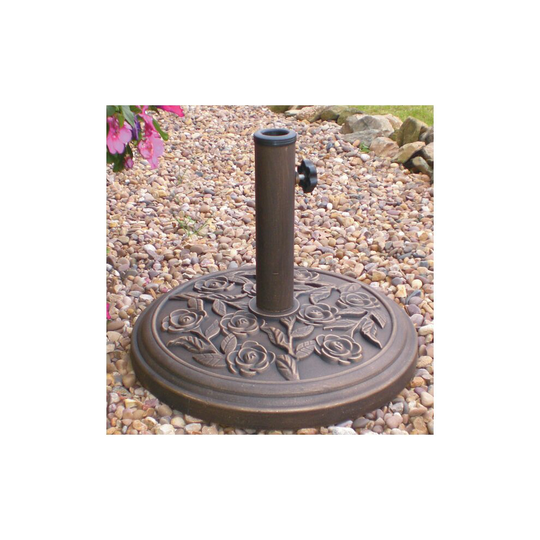 9kg 45cm Dia. Cast Iron Effect Garden Parasol Base - Bronze with Rose Design
