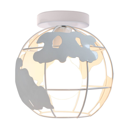 Globe Map Art Ceiling Light Industrial Vintage Chandelier Iron Metal Cage Pendant Light E27 for Home Restaurant Bedroom Office (White)