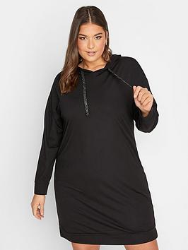 Yours Pocket Hoodie Dress - Black, Black, Size 16, Women
