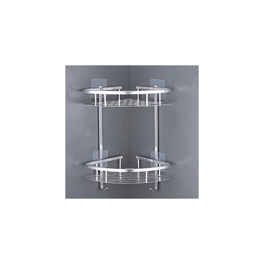 LATERN No Drilling Bathroom Corner Shelves, Aluminum 2-Tier Shower Organizer Caddy Adhesive Storage Basket for Shampoo - Include Sticky Wall Moun