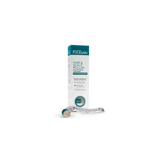 Foligain Hair & Scalp Roller - Microneedling Roller for Thinning Hair - 540 Titanium Microneedles at 0.25mm - Painless Derma Roller for Men & Women