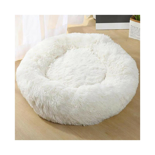 (White, 60cm) Pets Cat Dog Calming Beds Nest Fluffy Plush Sleeping Comfort Mattress Donut Pad