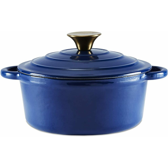 Tower Barbary & Oak 20cm Blue Round Cast Iron Casserole Pan w Durable Enamel