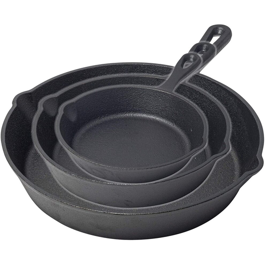 Pre-Seasoned Cast Iron Skillet Frying Pans (3-Piece Chef Set 6-Inch 15cm, 8-Inch 20cm, 10-Inch 25cm)