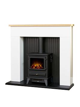 Adam Fires & Fireplaces Innsbruck White Electric Fireplace Suite With Stove