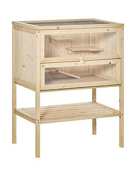 Pawhut Wooden Hamster Cage 60X40X80H Cm