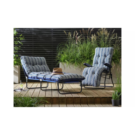 Home Metal Folding Relaxer Chair & Sun Lounger Set - Coastal Stripe