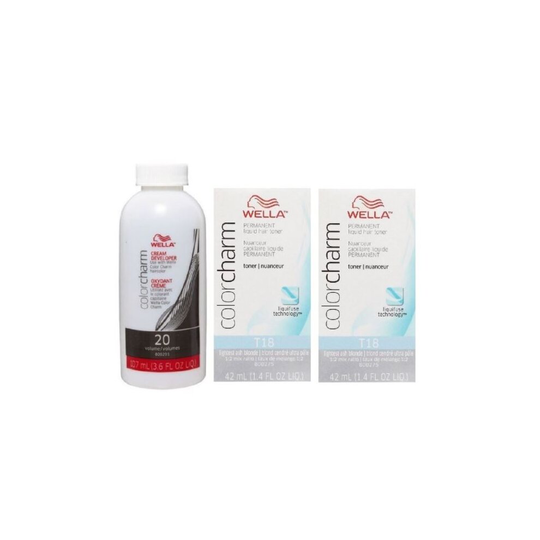 (T18+T18 Toners + 1 Developer) Wella Color Charm T18 Permanent Liquid Hair Toner and 20 Vol. Developer