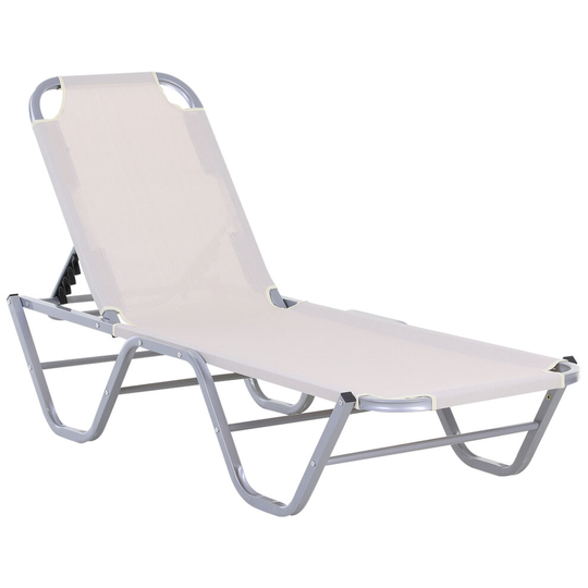 Outsunny Sun Lounger Relaxer Recliner w/ 5-Position Adjustable White