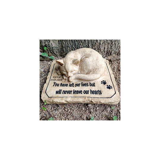 JHB Cat Memorial Stones Garden Stones,Custom Cat Grave Markers Burial Stones Features A 3-D Sleeping Cat On The Top,8.5" 7" 3"