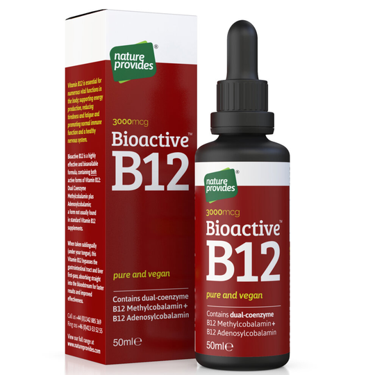 Liquid Vitamin B12 Drops 3000 mcg Adenosylcobalamin + Methylcobalamin. High Strength & Vegan for Energy & Sleep. Made in the UK.