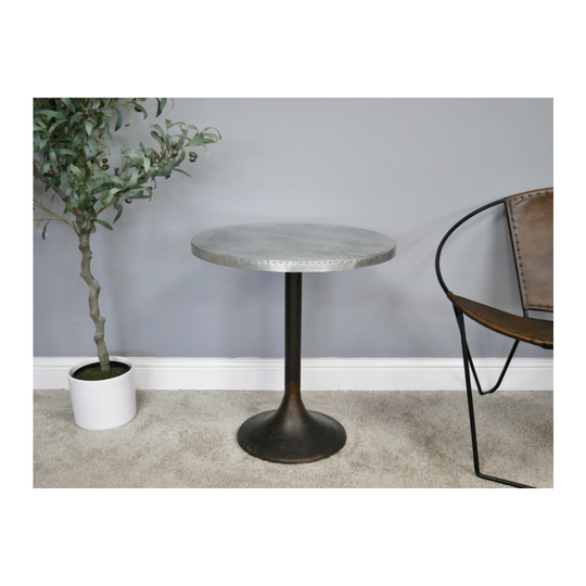 Heavy Iron & Metal Silver Side Table | Height 59 cm