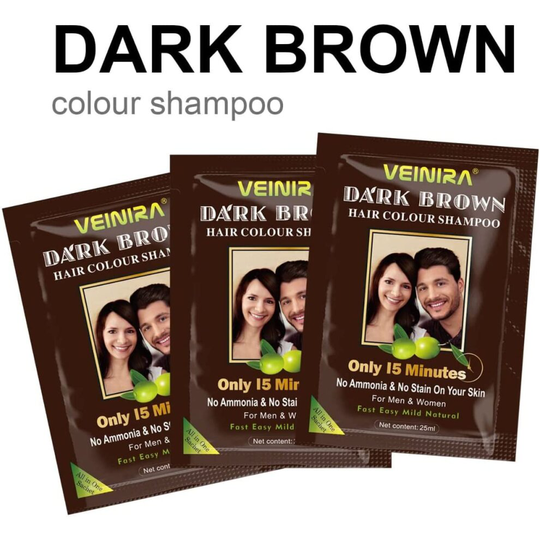 Veinira Hair Colour Shampoo Only 15 Minutes No Ammonia 10 Sachets (Dark Brown)