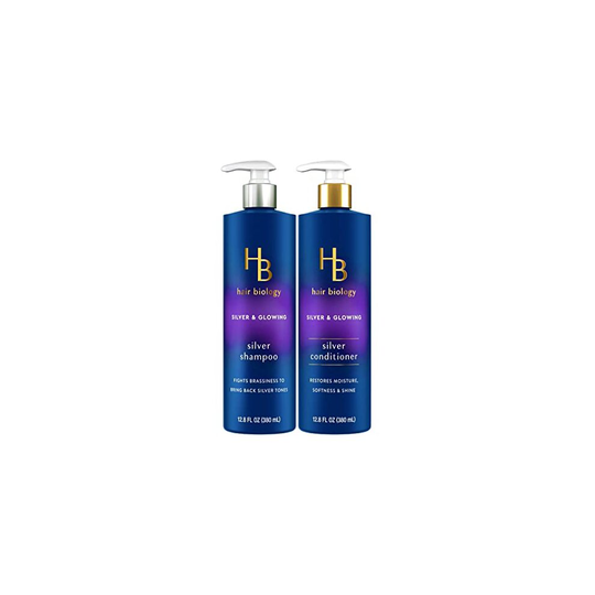 Hair Biology Silver Shampoo and Conditioner Set, Silver & Glowing Collection - Paraben Free Shampoo and Condit