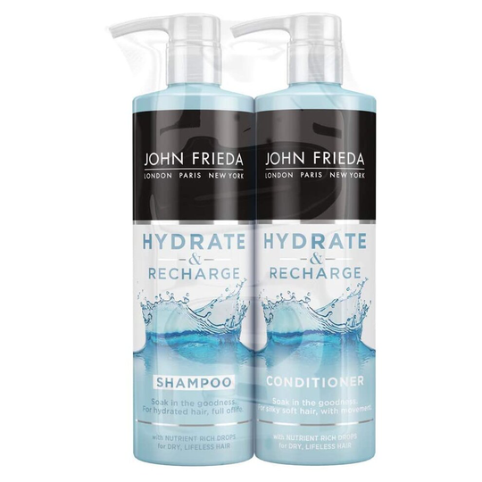 John Frieda Hydrate & Recharge Shampoo and Conditioner Duo Pack for Dry, Lifeless Hair, 2x 500ml