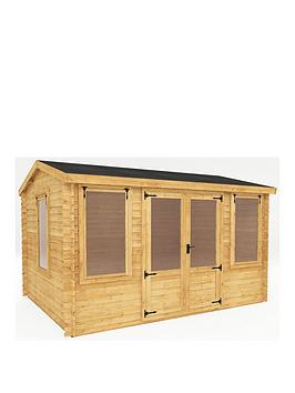 Mercia 4M X 3M Reverse Apex Log Cabin - 19Mm With Installation