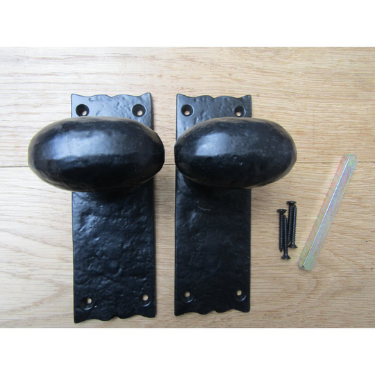 Oval Knob on Backplate Latch Mortise Handle black antique