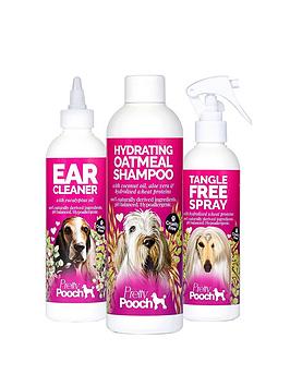 Pretty Pooch The Squeaky Clean Grooming Kit Set - 250Ml Hydrating Oatmeal Shampoo, 250Ml Ear Cleaner &Amp; Tangle Free Spray 250Ml - For All Dog Breeds And Coat Types