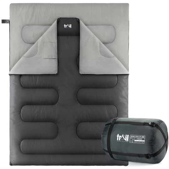 (Charcoal) Double Sleeping Bag 2 Season Envelope Outdoor Camping Queen Size 250gsm Trail