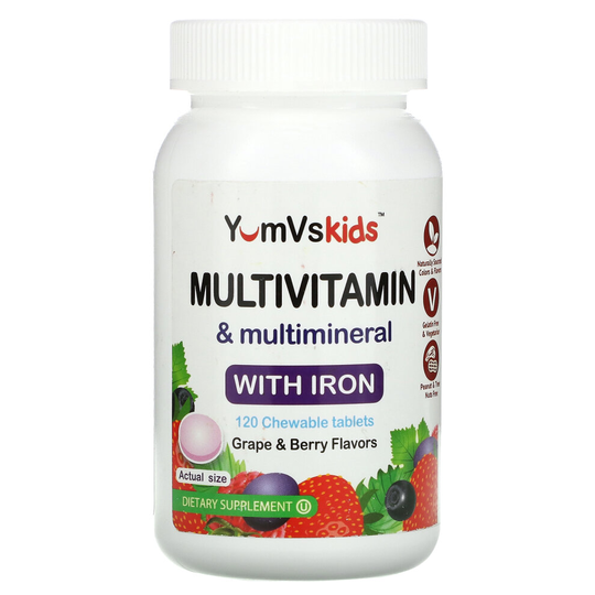 YumV's, Multivitamin & Multimineral With Iron, Grape & Berry, 120 Chewable Tablets