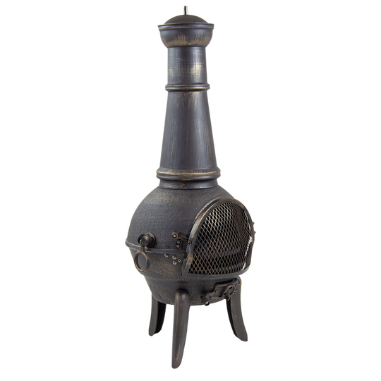 Bentley 124cm Extra-Large Open Bowl Mesh Cast Iron and Steel Chiminea Patio Heater Black